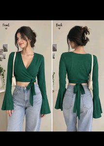 Elegant Emerald Green Wrap Crop Top