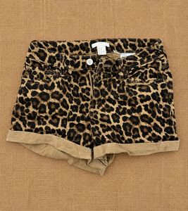 Leopard Print High-Waisted Denim Shorts
