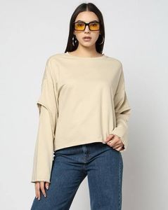 ✨ Beige Oversized Cut-Out Sleeve Sweatshirt | Pint