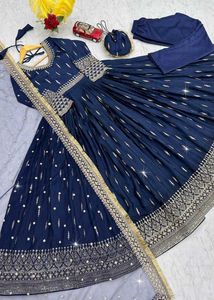 Navy Blue Anarkali Kurta Set with Dupatta