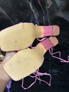 Pink Lace-Up Strappy Heels