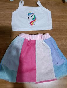 Unicorn Printed Crop Top And Skirt