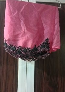 Elegant Pink Duppata with Black Lace