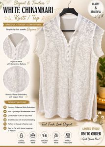 Elegant White Chikankari Kurta Top