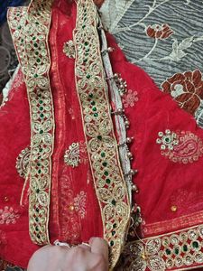Embellished Red Net Dupatta