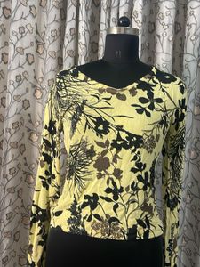 Yellow Floral Print Long Sleeve Top
