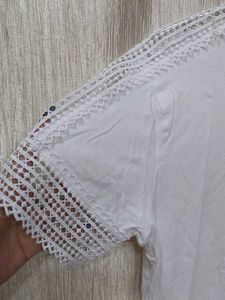 White Lace Trim T-Shirt