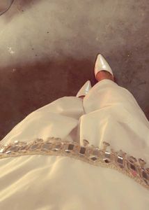 White Kurta farsi salwar with Mirror Work