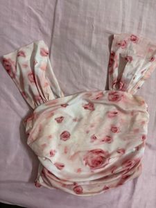 Chic Rose Print Ruched Top