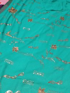 Elegant Teal Saree With Blouse