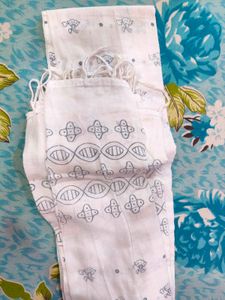 White Dupatta with Grey Print
