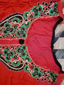 Vibrant Orange Embroidered Kurta