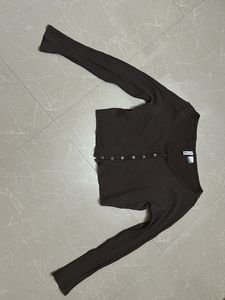 Chic Brown Ribbed Button-Up Top