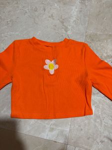 Cute Orange Crop Top with Flower