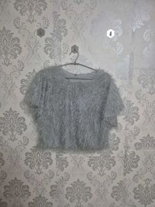 Silver Shaggy Crop Top