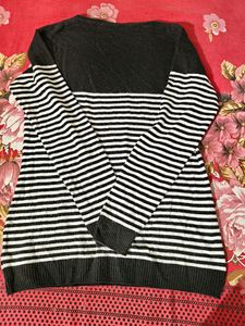 Women Modeve White Striped Sweater