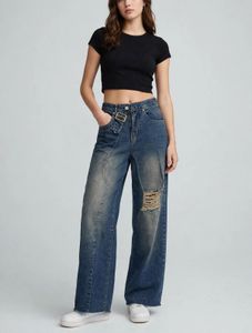 Distressed Wide-Leg Jeans