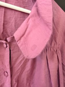 Cute Pink Puff Sleeve Collared Top