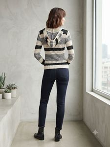 Striped Crochet Knit V-Neck Sweater