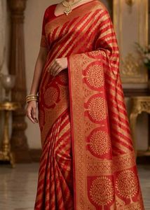 Elegant Red Saree with Golden Motifs