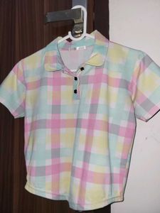 Pastel Checkered Cropped Polo Top
