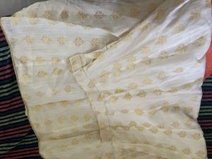 Elegant White Skirt with Golden Motif