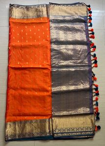 Vibrant Orange silk Saree with Blouse