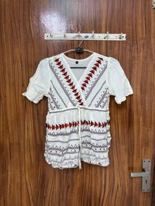 Boho White Embroidered Kurta Top