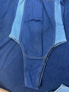 Denim Bodysuit with Zipper