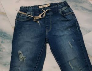Distressed Blue Denim Joggers