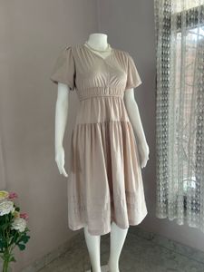 Elegant Beige Tiered Midi Dress