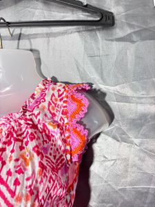 Vibrant Pink Geometric Print Peplum Top