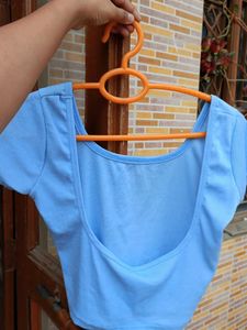 Baby Blue Cropped Ribbed Top
