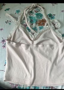 Cute Pink Halter Neck Top with Lace