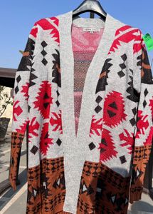 Stylish Aztec Print Open Cardigan.