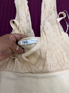 Zara Cream Eyelet Tie-Strap Crop Top