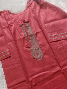 Elegant Red Kurta with Silver Embellishments