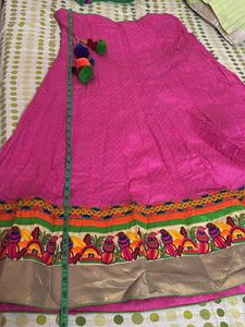 Pink Embroidered Lehenga Choli with Green Dupatta