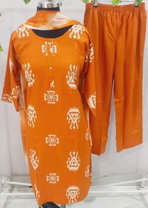 Orange Printed Kurta Set