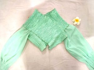 Mint Green Smocked Off-Shoulder Top