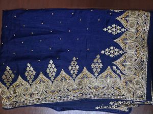 Elegant Blue Embroidered Saree