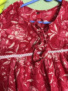 Red Floral Print Kurta