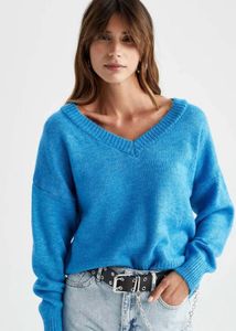 Stylish Blue Knit Sweater