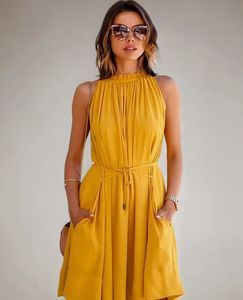 Stylish Sleeveless Yellow Midi Dress