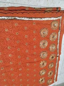 orange heavy work saree (one time used only)