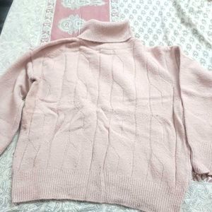 Cozy Pink Cable Knit Turtleneck Sweater