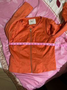 Orange Cropped Zip-Up Jacket