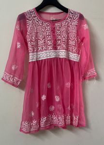 Pink Chikankari Embroidered Kurta