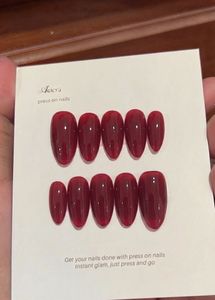 Handmade gel nails extension glossy red