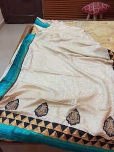Jacquard Saree with Teal Border
